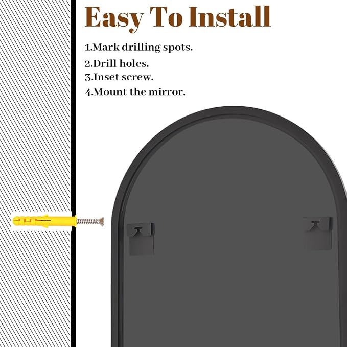 Large Arched Wall Mirror, 30 x 48 inch Arch Bathroom Mirror Black | Wall Mounted Bathroom Vanity Mirror with Arch Metal Frame, Modern Room Decor for Bedroom, Entryway, Hanging or Leaning