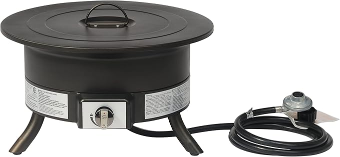 Amazon Basics Portable Propane Fire Pit, 19 inch Round Gas for Patio, 55,000 BTU, Carry Strap, Heat, Warmth and Ambience