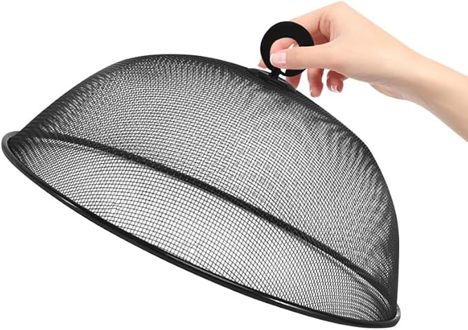 MAGICLULU 2-Pack Metal Mesh Food Covers, 11.8-Inch Net Dome Plate Fly Tents, Outdoor Plant Seedling Protectors for Picnic, BBQ, Garden and Kitchen (Black, White)