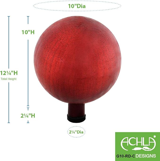 Achla Designs 10-Inch Crackle Gazing Globe Ball, Red