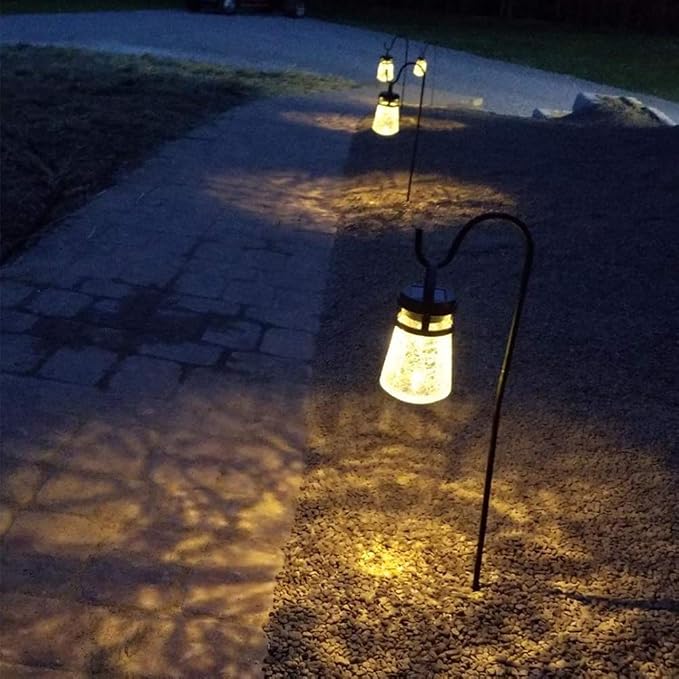 CALIDAKA 4 Pack Multi-Purpose Shepherds Hooks Outdoor Iron Shepherd Hook with Base Adjustable Heavy Duty Garden Hanging Stake for Lanterns Solar Light Plant Hanger Wedding Decor | Includes 4 hooks, Adjustable sections 11.02 18.90 26.77 in, For lights l...