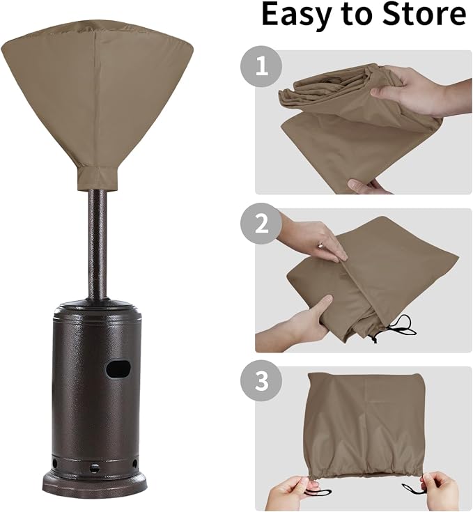 Easy-Going Patio Heater Head Cover with Zipper and Storage Bag, Waterproof Outdoor Round 34"D Heater Cover Top for Standing Heat, Dustproof, UV-Resistant, Camel