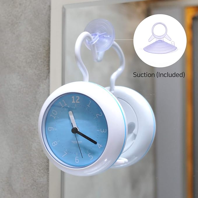 mooas Silent Waterproof Clock (Orange), 3 Types, Bathroom, Shower, Indoor Outdoor, Hanging, Kitchen, 5 x 2 inches, Battery Operated