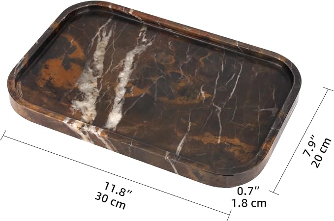 Marble Bathroom Vanity Tray, Natural Marble Home Kitchen Table Tray, Stone Decorative Countertop Serving Organizer for Dresser Coffee Perfume Jewelry Makeup (1, Black Gold L, 12 * 8 * 0.8)