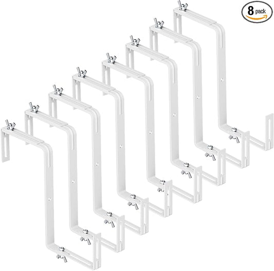 Adjustable Planter Box Brackets,Enhanced Bottom Support,Universal Outdoor Hanging Brackets,Flower Box Brackets for Fence Railings, Windowsill, Patio, Garden,Balcony. (8, White)