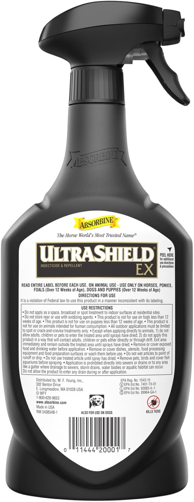 Absorbine UltraShield EX 32oz Sprayer Insecticide, Kills & Repels Flies, Mosquitoes, Ticks, Fleas, Lice, Use on Horses, Dogs, Premises