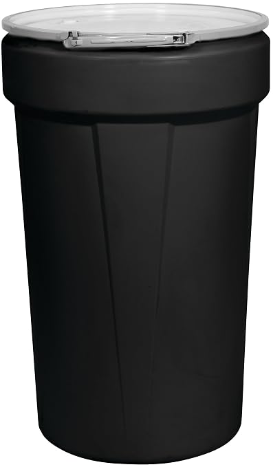 Eagle 55 Gallon Drum with Bung Lid and Metal Lever-Lock, 39.1"x23.8", Open Head Lab Pack Plastic Drum Made of Durable, Lightweight HDPE, Withstands Weather/Chemicals, Made in USA, Black, 1655MBLKBG