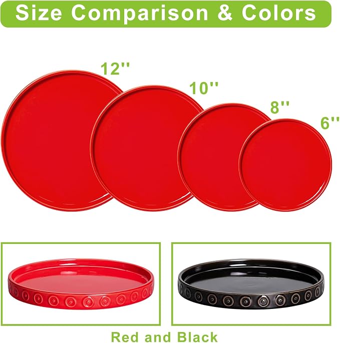 Eightpot Plant Drip Trays 9.3 Inch, Ceramic Plant Saucer, Plant Saucers for Indoorss Outdoors, Round Plants Plates to Catch Water, Modern Plant Pot Tray, Decorative Plants Dishes to Catch Water, Red