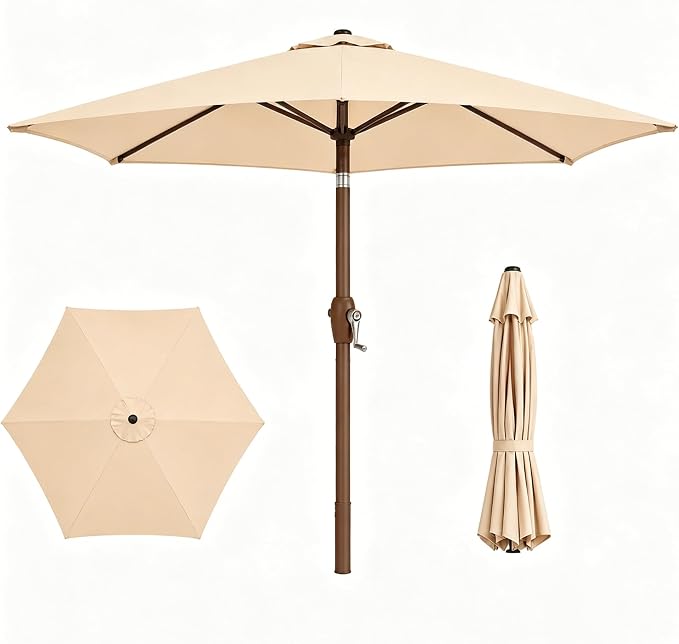 7.5ft Patio Umbrella, Outdoor Table Market Umbrella with Smooth Crank Lift, 6 Windproof Fiberglass Ribs, UPF50+ UV Protection for Deck, Pool, Garden and Backyard