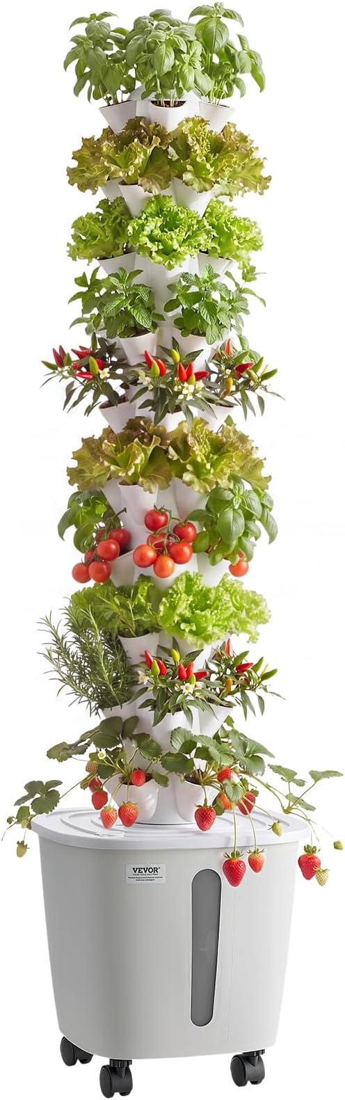 VEVOR Hydroponic Tower, 50 Pods 10 Tiers Hydroponics Growing System Kit with App Control & Casters, Vertical Home Garden with 20L Water Tank & Pump, Planter for Indoor Herbs, Fruits and Vegetables
