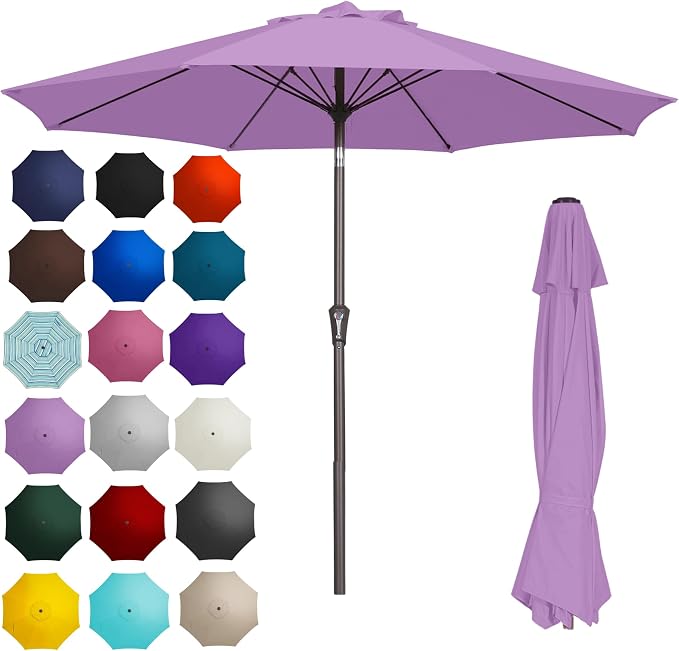 PatioKingdom 9FT Patio Outdoor Umbrella-UPF 50+ Sun Shade with Wind Vent, Push-Button Tilt & Smooth Crank Lift, Rust-Resistant Fiberglass Frame for Garden, Backyard,Yard (Taro Purple)
