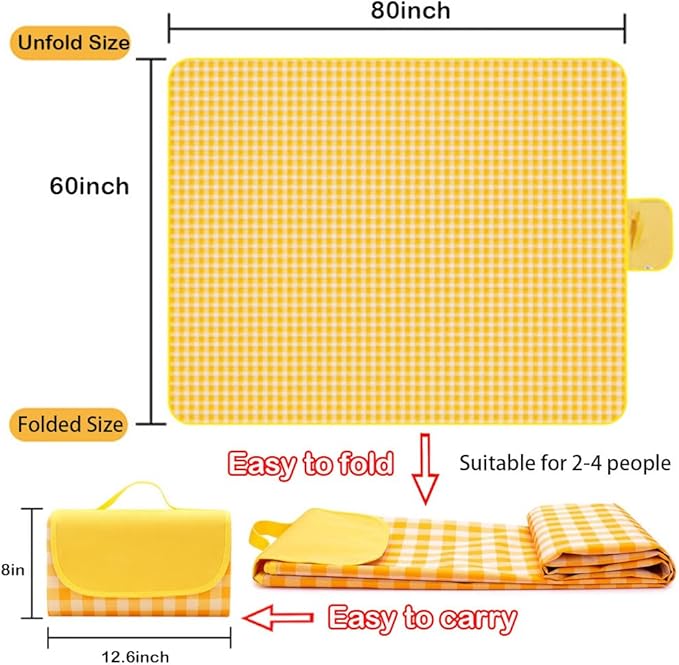 LRUUIDDE Large 80"x 60" Beach Blanket, Outdoor Picnic Blankets, Waterproof Sandproof Portable Blankets, Foldable and Lightweight for Spring Summer Camping, Beach, Park (Blue)