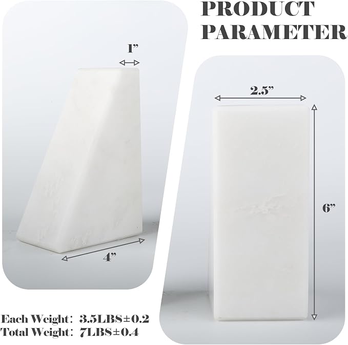 Karibiber Marble Book Ends Decorative, Unique Bookends for Shelves, White Stone Bookends Holds Heavy Books, Weighted Book Holder Stopper for Home Office Desk Bookshelf Decoration, Set of 2