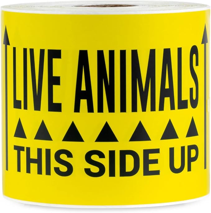 Live Animal Labels, Yellow, 5 x 3 Inch, 300 Labels | This Side Up Arrows, Warning Live Animals, Shipping & Handling Instructions, Airline Cargo Crates