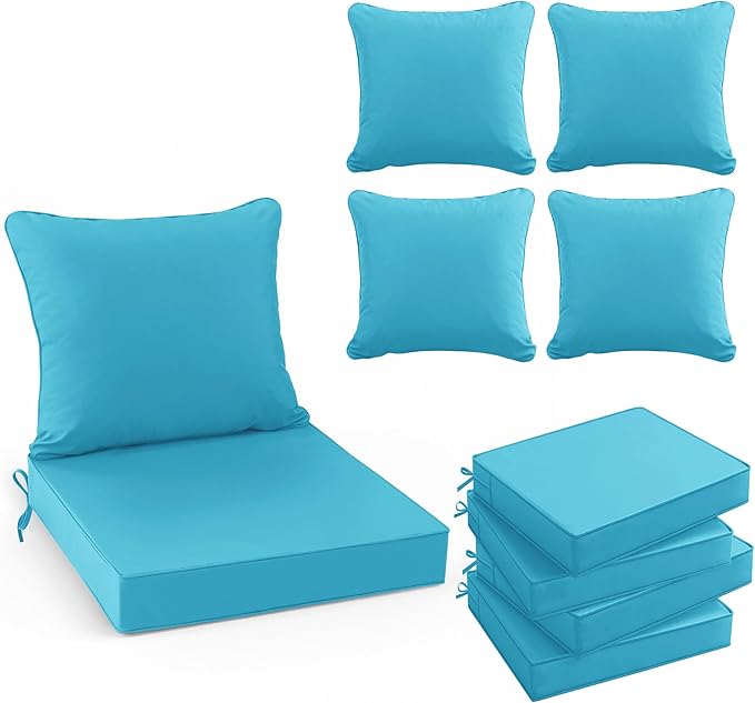 Summsun Outdoor Chair Cushions Set of 4, Waterproof Backrest and Seat Cushion Set for Patio Furniture, Outdoor Replacement Cushions with Removable Cover, 19 x 19 Inch, Teal