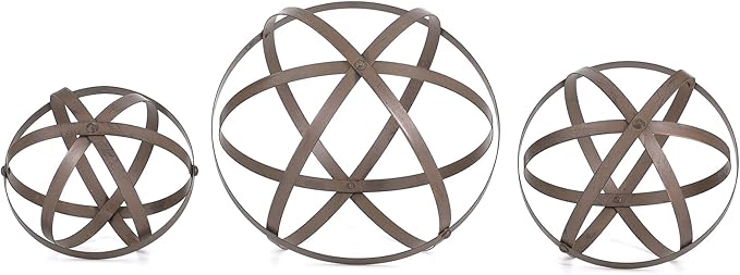 Set of 3 Metal Garden Spheres, Metal Folding Orb Garden Ball for Patio Yard Decor, Dia 12", 9", 7"