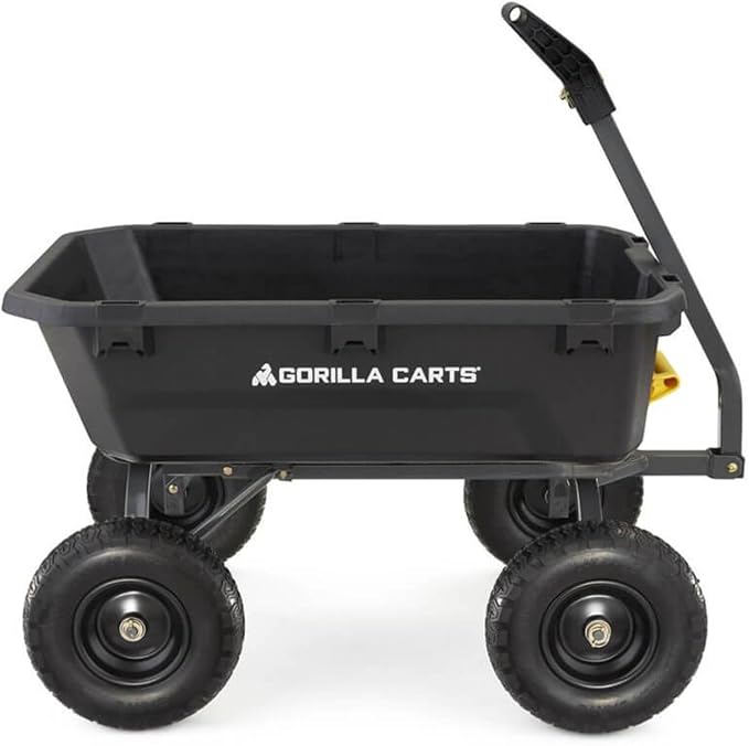 Gorilla Carts 7GCG-NF Heavy-Duty Poly Dump Garden Cart with No-Flat Tires, 7 Cubic Feet, 1200-Pound Capacity, Black, Amazon Exclusive