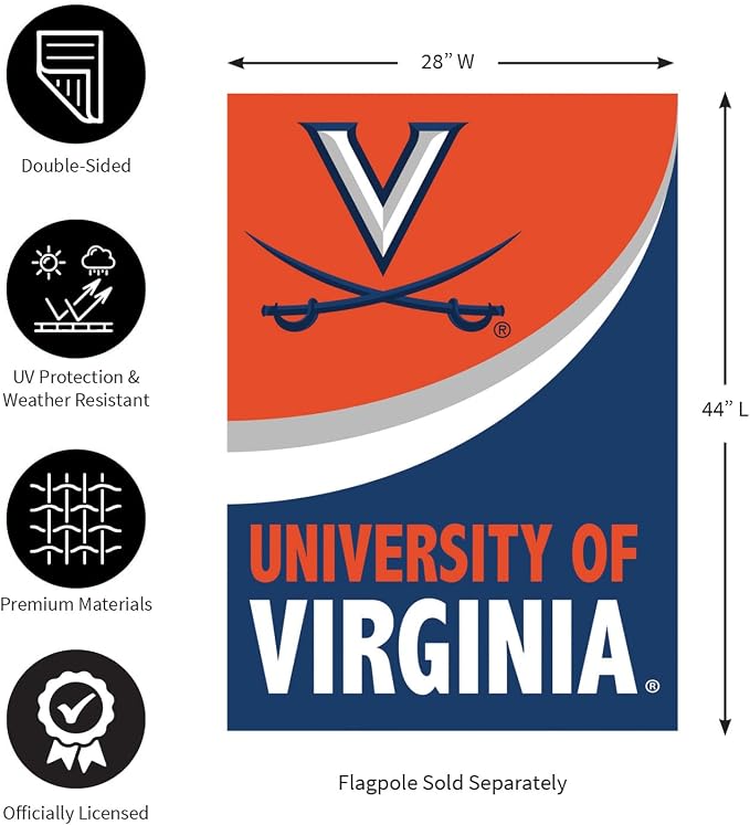 NCAA University of Virginia House Flag, 28 x 44, Double Sided Garden Flags for Outside, Outdoor College Flags & Banners for Gardens Patio, Indoor Wall Decor Flag for Room