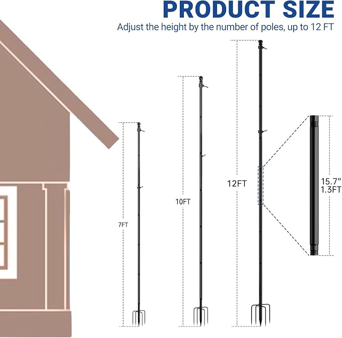ZMTECH 7 FT Flag Pole with 5Pronges Base in Ground for Yard,Tangle Free Spinning Stainless Steel Flag Pole Kit, Windproof Extra Thick Flag Poles for 4x6 USA Flag Outside House Residential & Commercial