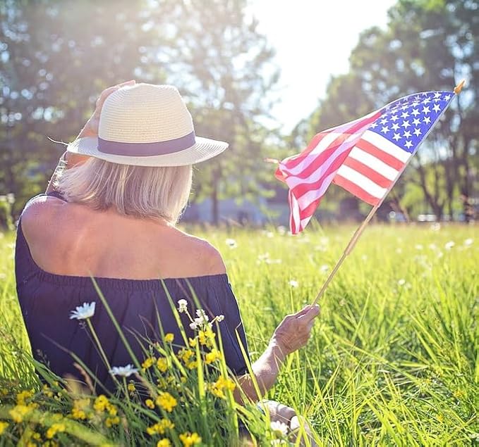 12 Pcs 12x18 Inch American Flags for Outside, 250th Anniversary USA Stick Flag with Handheld and Grounded Multi-Purpose Flagpole, Memorial Day, 4th of July Decorations, Patriotic Decorations