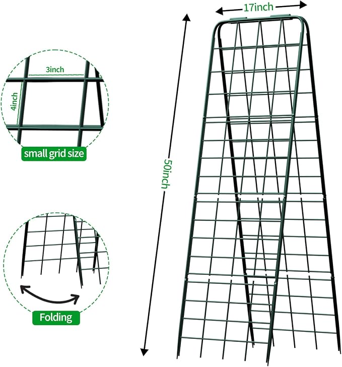 Heavy Duty Trellis for Climbing Plants, 50"x17" Adjustable Height Steel Cucumber Trellis, Powder Coated Metal Garden Trellis for Raised Beds,Tomatoes, Cucumbers & Outdoor Vines