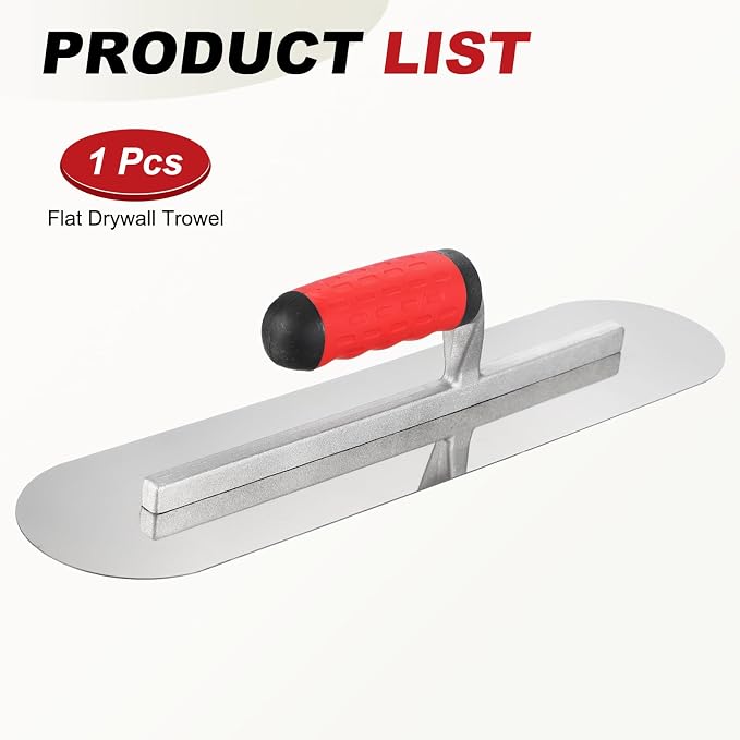 HARFINGTON Double Round Drywall Trowel 16" x 4", 402 Stainless Steel Concrete Finishing Trowel Art Paint Plastering Hand Tools with TPE Grip, for Concrete Cement, Silver