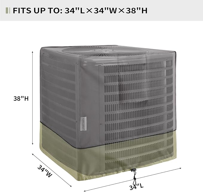 KylinLucky Air Conditioner Cover for Outside, Square 34 x 34 x 38 inches | Heavy duty oxford, UV resistant, fits outside AC units, windproof straps, all-weather protection
