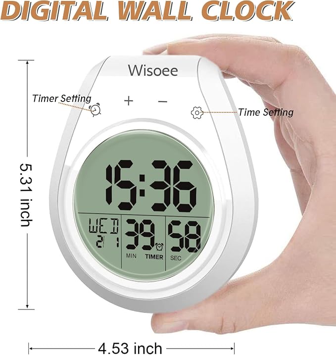 Shower Clock Waterproof Bathroom Timer, Kitchen Wall Clock with Countdown, Temperature, Suction Cup, Battery Operated Digital Clock for Bath, Cook