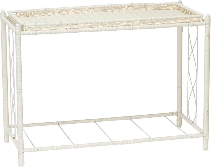 Household Essentials Raised Two‑Tier Plant Stand with Interchangeable Shelves, Resin Woven Planter and Tray, White