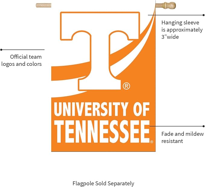 Team Sports America NCAA University of Tennessee House Flag, 28 x 44, Double Sided Garden Flags for Outside, Outdoor College Flags & Banners for Gardens Patio, Indoor Wall Decor Flag for Room
