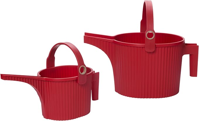 Hachiman Watering Can Set of 2 - Includes Small and Large Plant Watering Can with Widened Spout for Indoor and Outdoor Plants - Hands-Free Filling - Red