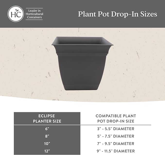 The HC Companies 8 Inch Eclipse Square Planter Pots with Drainage Holes & Attached Saucer, Lightweight UV-Resistant Plastic Indoor Outdoor Planters, 4-Pack Flower Pots for Garden Home Decor, Warm Gray