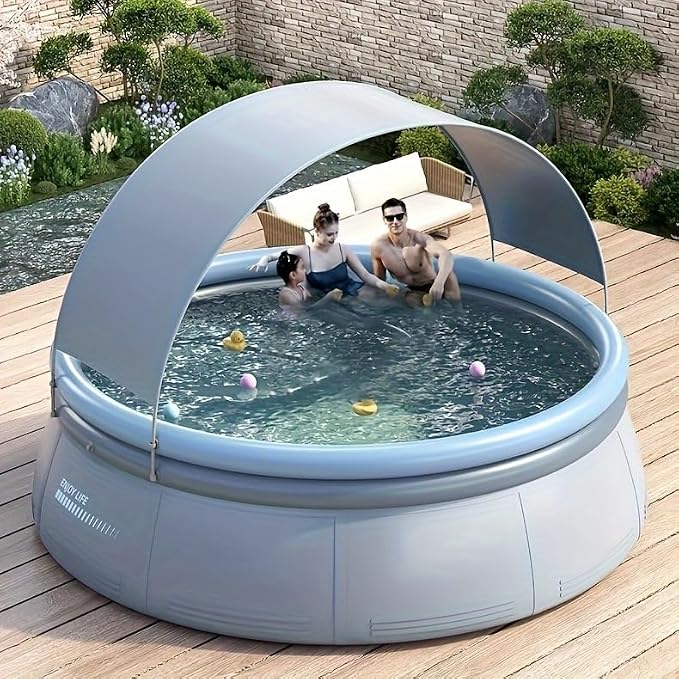 Montary Extra Large 142"x142"x30" Inflatable Swimming Pool with Canopy - Thickened Backyard Summer Pool, Outdoor Blow Up Design with Coil Mesh, Foldable & Portable