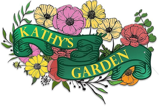 MeMate Custom Metal Garden Plaque - Female, Mom & Grandma Personalized Sign, Rustic Decor for She Shed & Housewarming Gifts