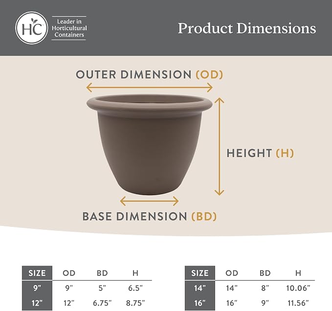The HC Companies Sevilla Flower Planters - Durable Outdoor & Indoor Planter - Round Lightweight Self Watering Plant Pots for Herbs & More (14" White, Pack of 1)