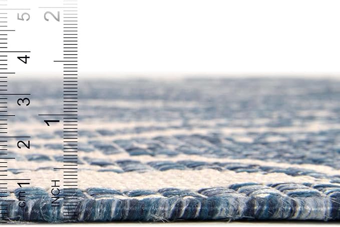 Unique Loom Outdoor Bohemian Collection Area Rug - Anthro (10' 8" Square, Blue/ Ivory)