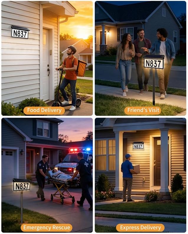 BRIMAX Solar Powered Address Sign,Lighted House Number Plaque IP65 Waterproof,3 Color Modes,Upgraded Side-Lit LED Sign,In-Ground Or Wall Mounted for Outside