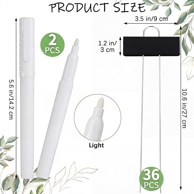 Maitys 38 Pcs Metal Plant Labels Garden Markers Outdoor Weatherproof 10.6 Inch Stainless Steel Nursery Tags Reusable Bulk with Pens for Flower Fruit Vegetable Seedling (Black Label with White Ink)