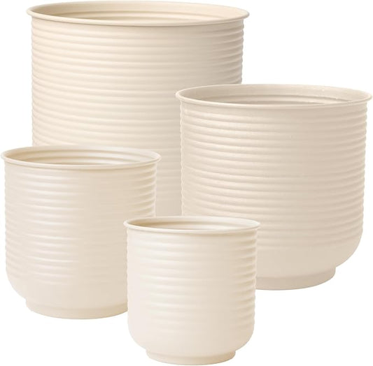 Bloem Grove Indoor Metal Cachepot Set - Includes 6", 8", 10" and 12" Decorative Planters with Powder-Coated Finish, Removable Drain Plugs, Cream