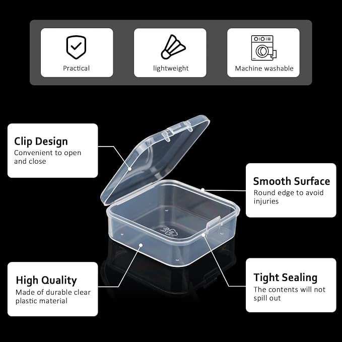 SATINIOR 100 Pcs Clear Plastic Beads Storage Containers Box Small Clear Boxes with Hinged Lid Plastic Arts Case Mini Square Crafts Storage Organizers for Small Items (2.1 x 2.1 x 0.8 Inch)