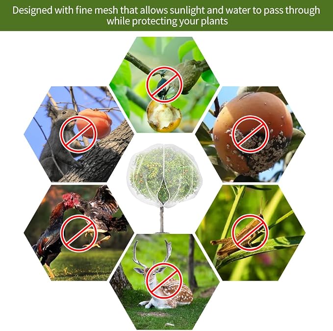 2Pcs 8x8ft Fruit Tree Covers with Zipper and Drawstring, Durable Garden Mesh Net to Protect Fruit Trees, Apple, Cherry, Peach Trees – Reusable, Lightweight