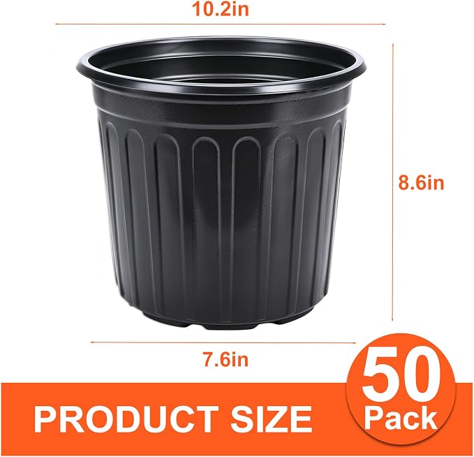 HECTOLIFE 50-Pack 3 Gallon Flexible Flower Plant Nursery Pots, Thickened Soft Plastic Seed Starting Container for Succulents, Seedlings, Cuttings, Transplanting,(Black)