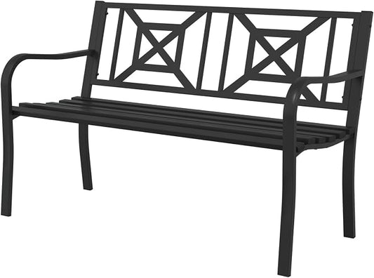 Outdoor Bench Garden Bench, 50" Anti-Rust Patio Bench Clearance, Iron Metal Frame Outdoor Benches Weatherproof for Front Porch, Yard, Lawn, Deck