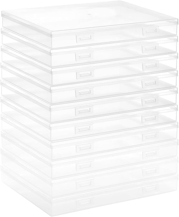 ALINK Photo Storage Box 5" x 7" with Handle, 18 Pcs Clear Photo Containers Organizer and Craft Keeper, Portable Picture Case with Label for Arts, Crafts, Sewing, Stickers, Office Supplies