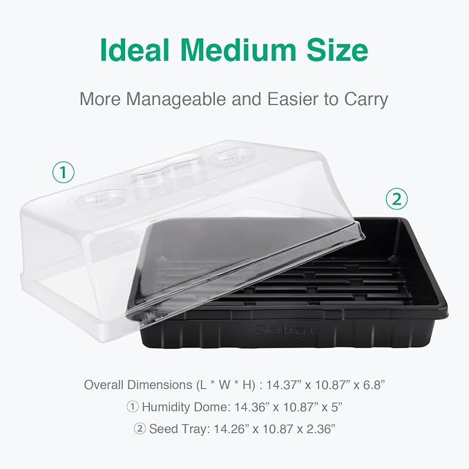 SOLIGT [Thick Plastic] 5-Set Strong Seed Starter Trays with 5" Humidity Domes for Seed Starting, Germination, Seedling Propagation & Plant Growing, Holds 240 Cells in Total