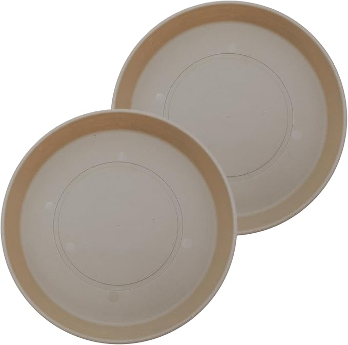 The HC Companies 10.5 Inch Prima Round Plant Saucer, Lightweight UV-Resistant Plastic Outdoor & Indoor Flower Pot Tray, 2-Pack Plant Pot Trays for Garden & Home Decor, Sandstone