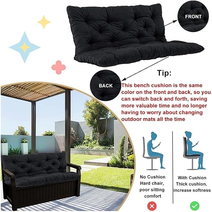 Swing Cushion Replacement Outdoor Porch Waterproof Bench Cushion 2-3 Seater Washable Bench Replacement Cushions for Outdoor Patio Porch Swing Cushions