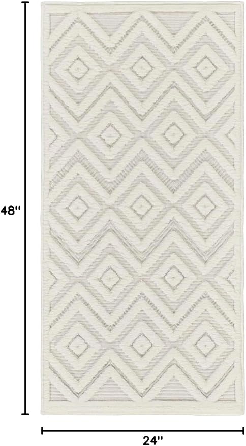 Nourison Home Versatile Ivory White 2' x 4' Area Rug - Easy Clean, Non Shedding, Bed Room, Living Room, Dining Room, Kitchen (2' x 4')