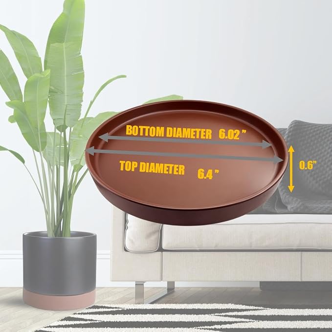 Yukfona Ceramic Plant Saucer Tray 2 Pcs 6.4 Inch Brown, 6.4" OD x6.02 ID x0.9 Deep| Fits flower pots Bottom≤ 6.02", Heavy Duty Glazed Round Planter Drip with Catch Basin for Indoor Outdoor Plants