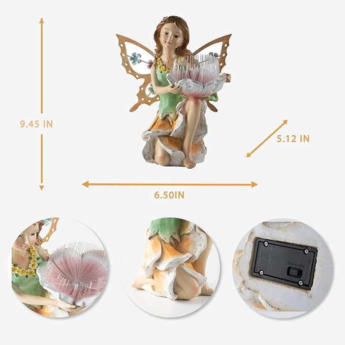 Suyorpe Solar Fairy Garden Statue Lights Outdoor Decor - Fairies Resin Waterproof Change Light Figurine for Patio Backyard Yard Lawn Decoration,Gift for Mom Grandma Wife